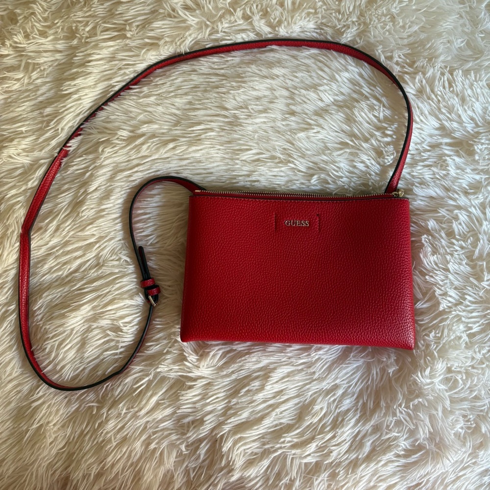 GUESS Red Pebbled Leather Crossbody Shoulder Bag with Adjustable Strap